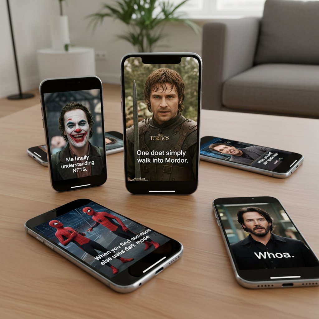 Collage of movie memes on phone screens, modern digital and playful style