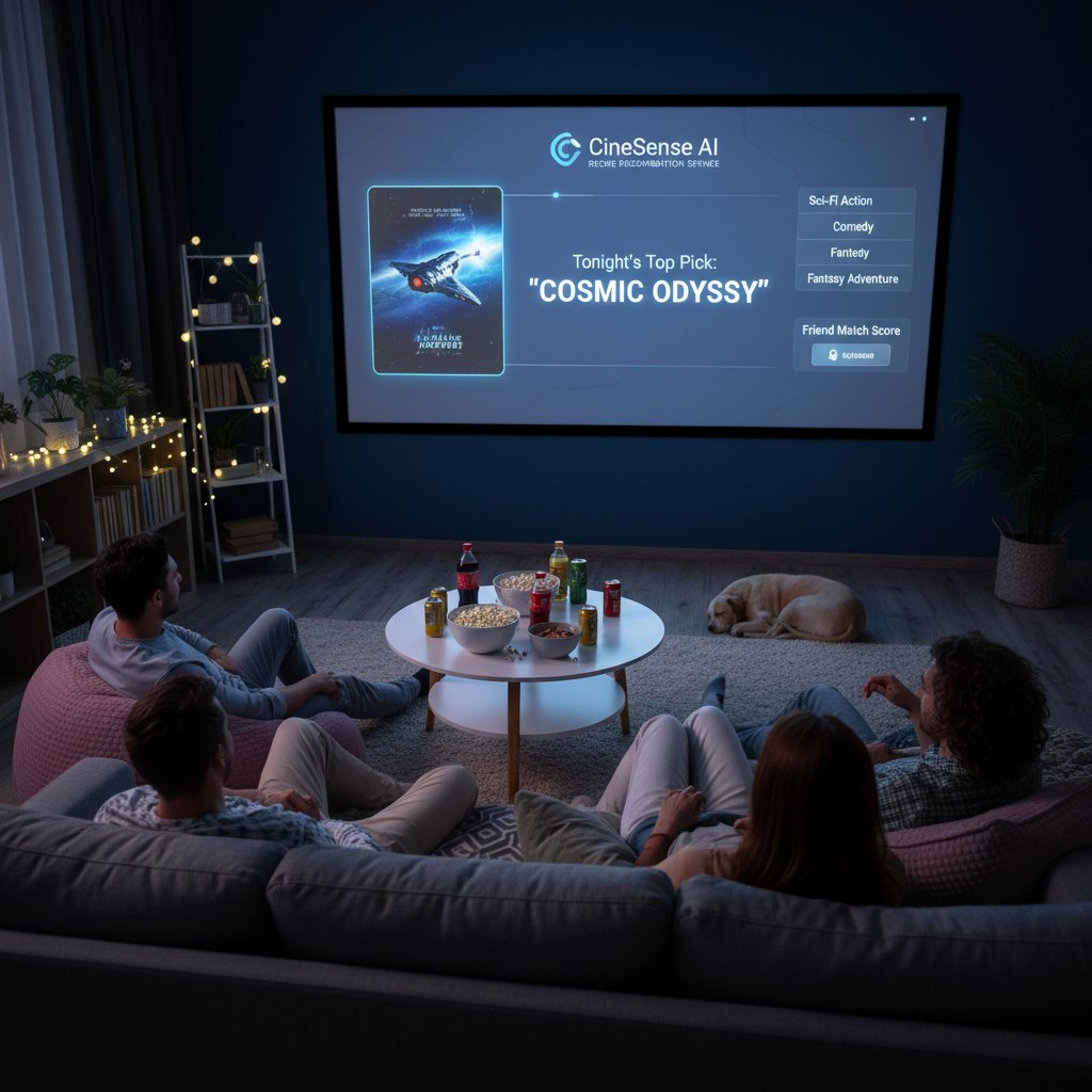 A happy group of friends using a laptop and popcorn, with tasteray.com’s logo on the screen, ready to watch a comedy movie.
