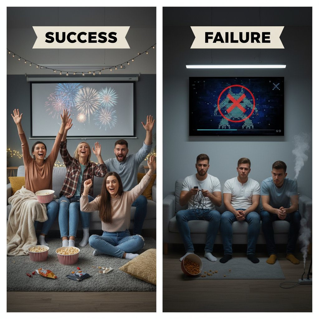 Friends cheering a great movie night, others awkward after a bad pick