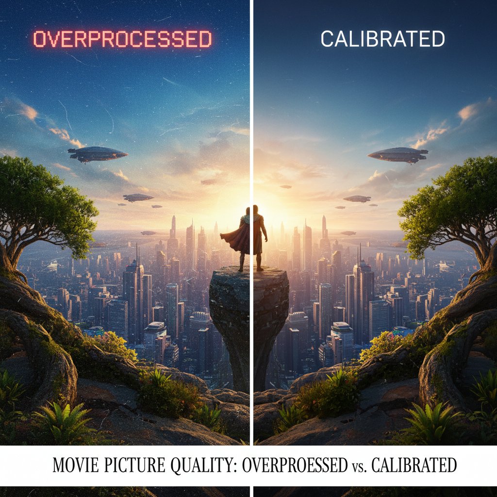 Over-processed TV screen versus properly calibrated movie picture quality