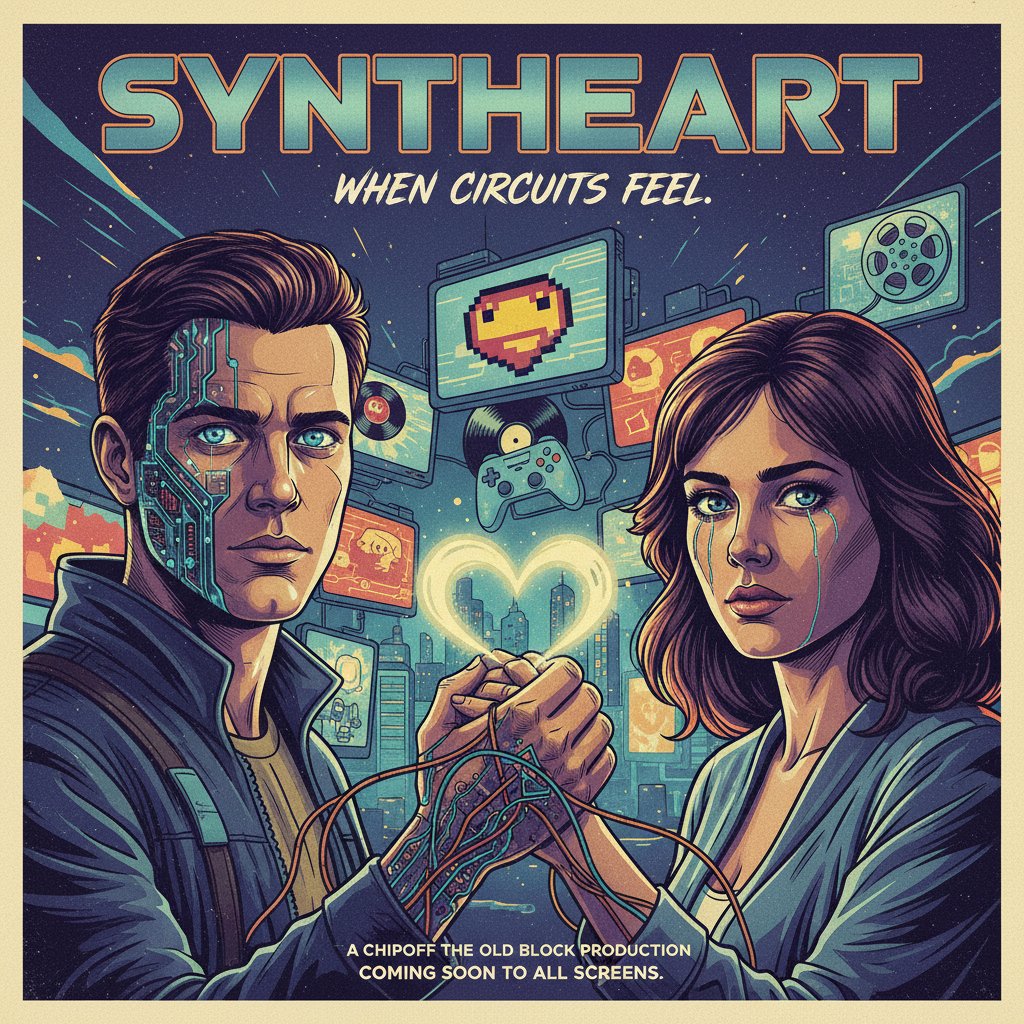 Plakat filmowy, android z ludzkimi emocjami, symbol popkulturowego sumienia maszyn