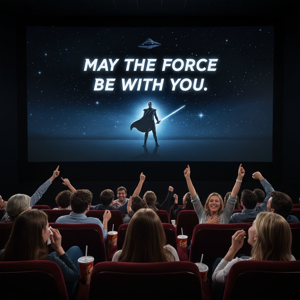 Audience reacting emotionally to a powerful movie quote