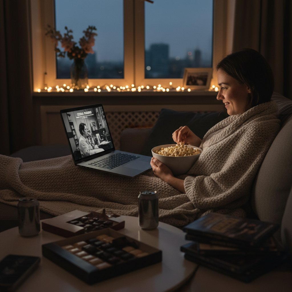 Person using tasteray.com movie recommendation tool at home