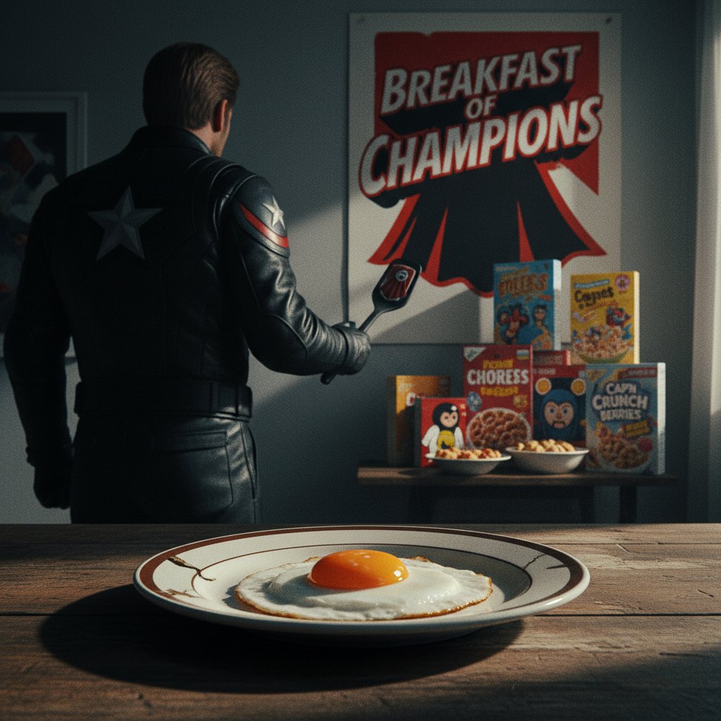 Kadr z filmu, w którym bohater przygotowuje sadzone jajko, popkulturowy motyw