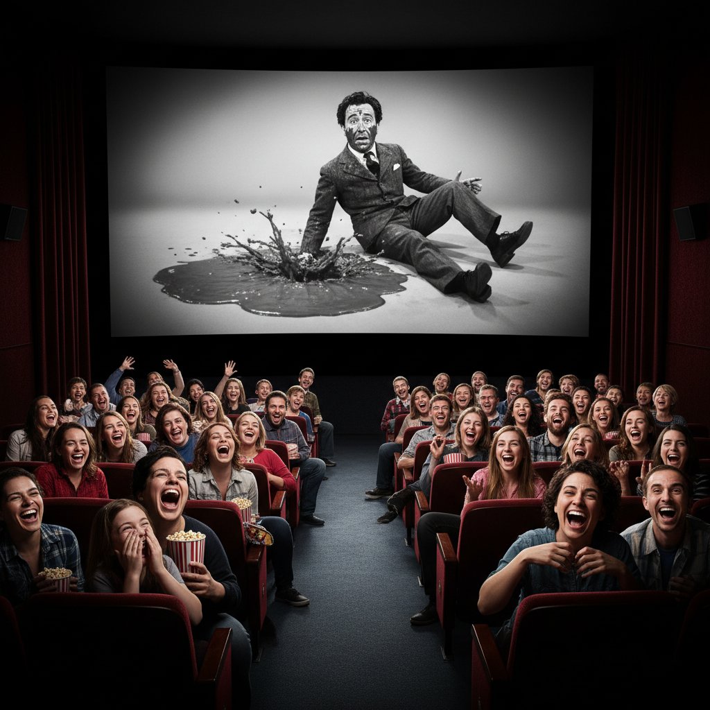 Movie theater audience laughing during a no-win comedy scene, kobayashi maru comedy cinema