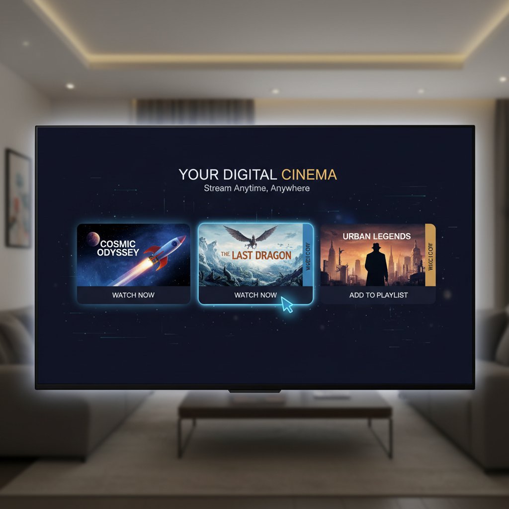 Movie tickets transitioning to a streaming menu, visualizing tech change