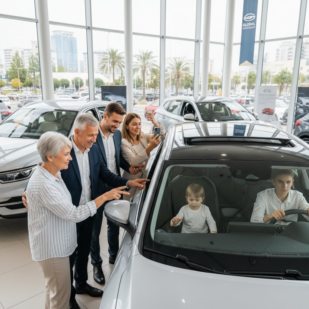Photo of a multi-generational family buying a car, symbolizing change in car buyer demographics