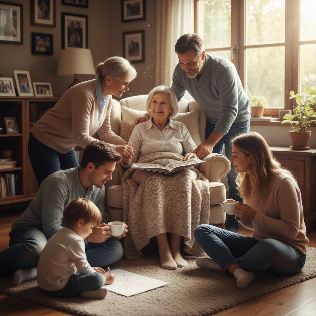 Rodzina wspierająca starszą osobę