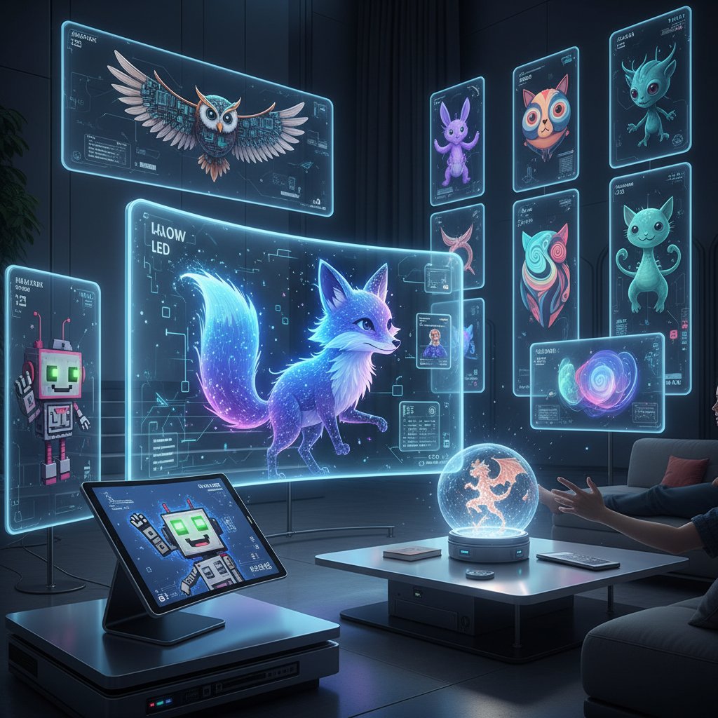 Różne cyfrowe towarzysze na ekranach urządzeń mobilnych i komputerach