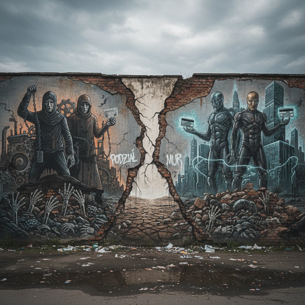 Mural ukazujący społeczne podziały w Polsce