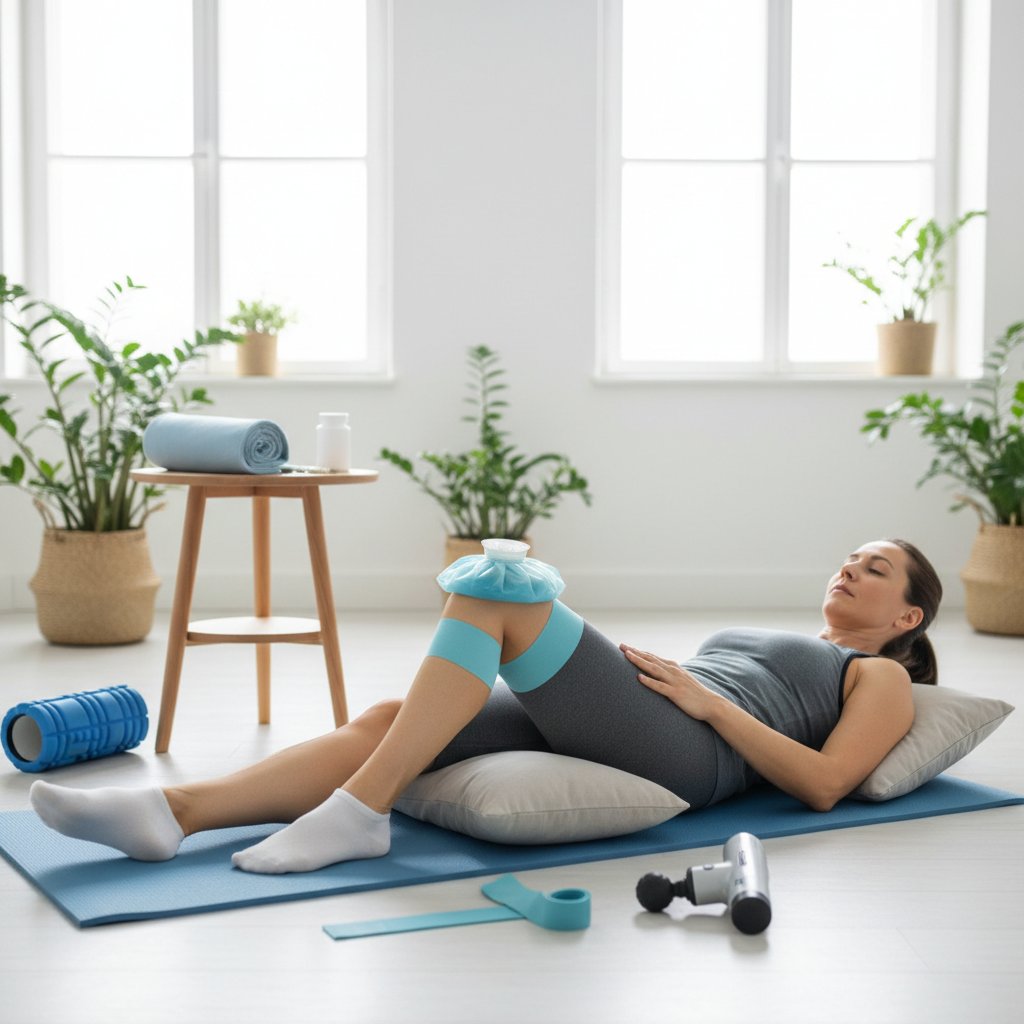 Osoba z zapaleniem mięśni wykonująca ćwiczenia rehabilitacyjne w domu