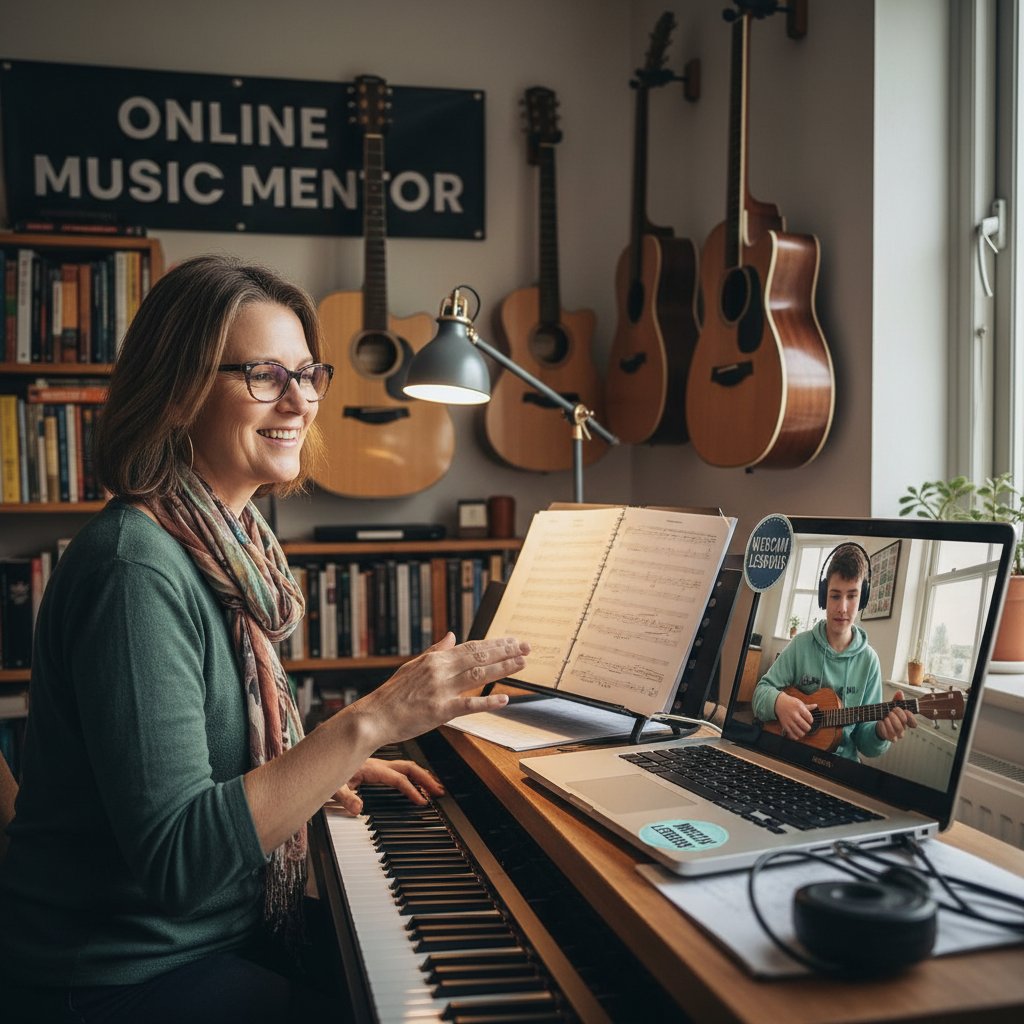 Nauczyciel muzyki jako mentor online w interakcji z uczniem przez kamerę