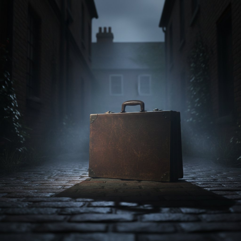 Mysterious briefcase, dramatic shadows