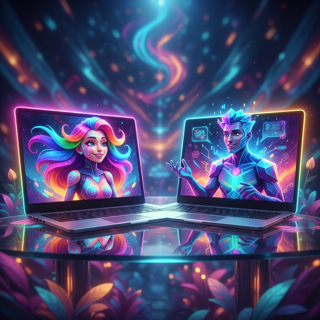 Swobodna rozmowa online – dwa awatary na ekranie