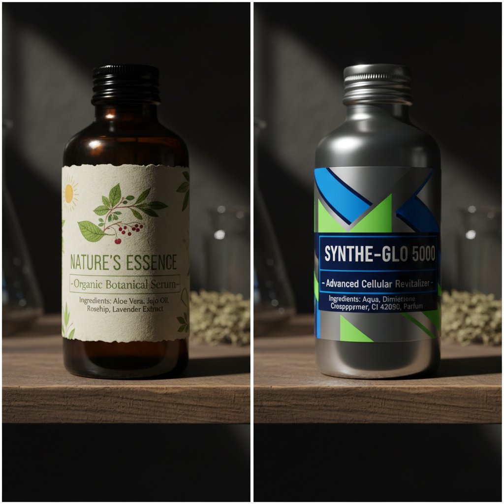 Kontrastowe zdjęcie etykiet produktów: naturalny vs syntetyczny, bezpieczeństwo i chemia kosmetyczna online