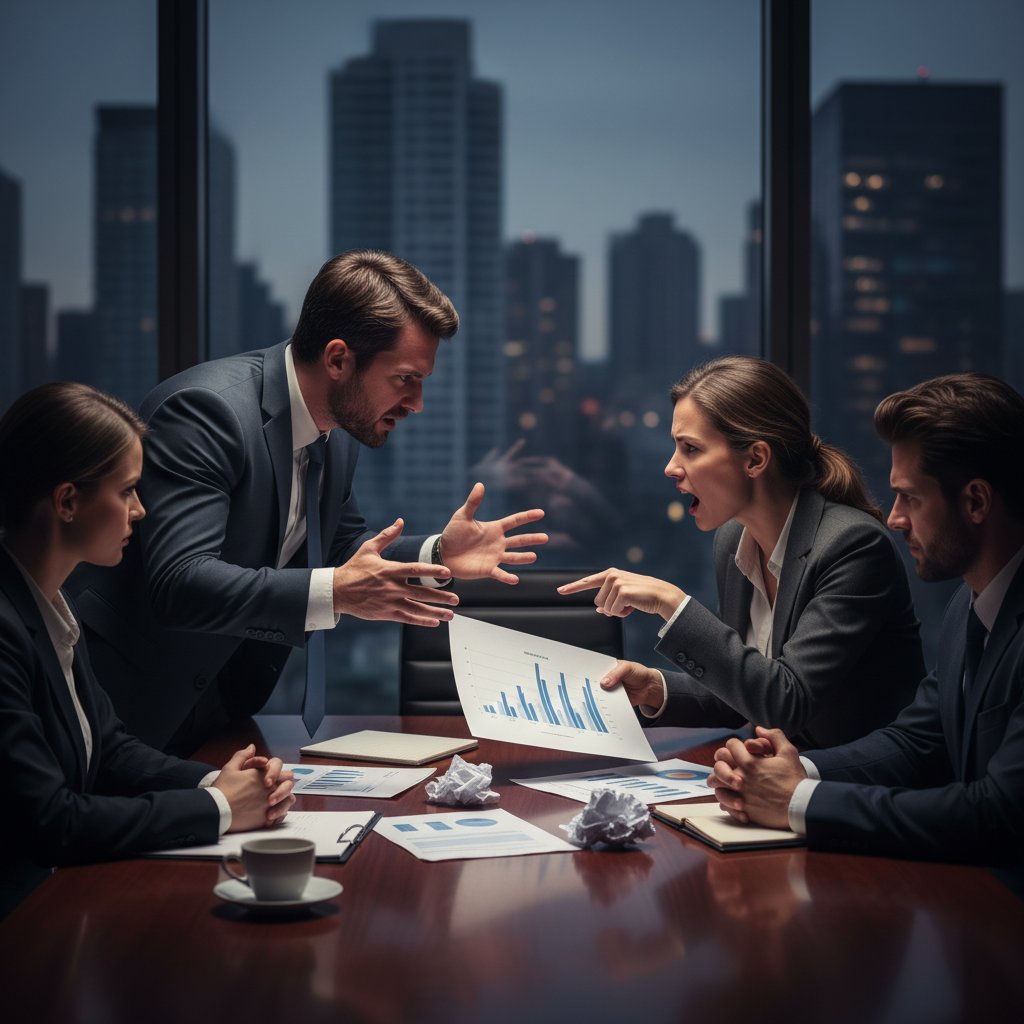 Gorąca negocjacja między przedsiębiorcą a inwestorem, temat: jak znaleźć inwestora dla firmy