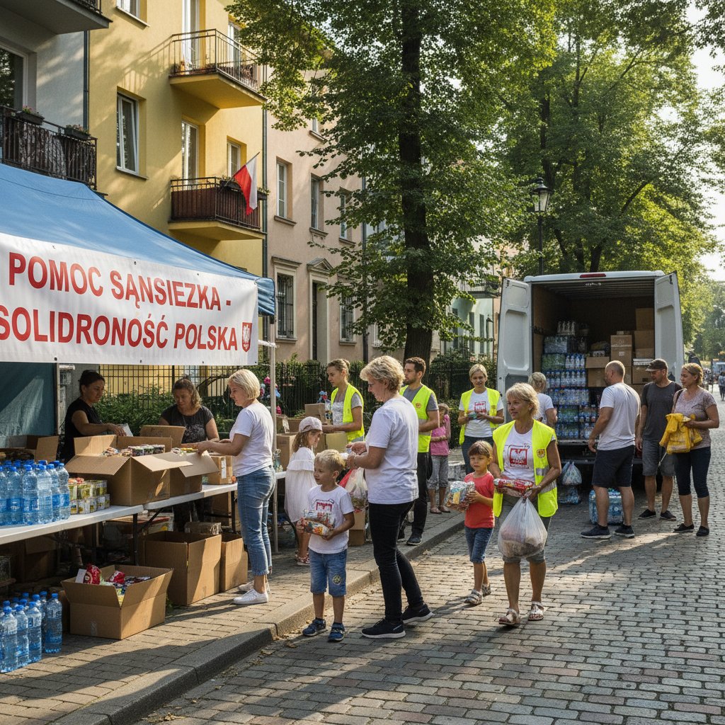 Scena z życia codziennego w Polsce – pomoc sąsiedzka, symbolika cnoty solidarności