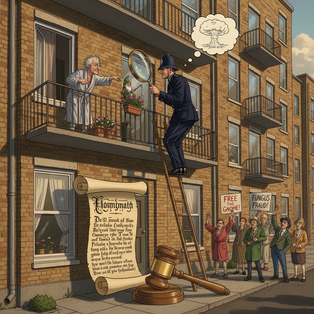 Sąsiad rozmawiający z policjantem przed blokiem – absurdalna sytuacja prawna