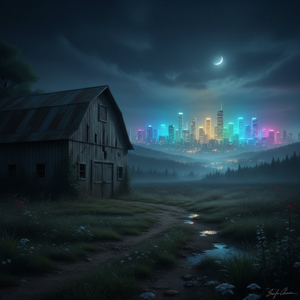 Urban and rural movie settings side by side, highlighting contrasts