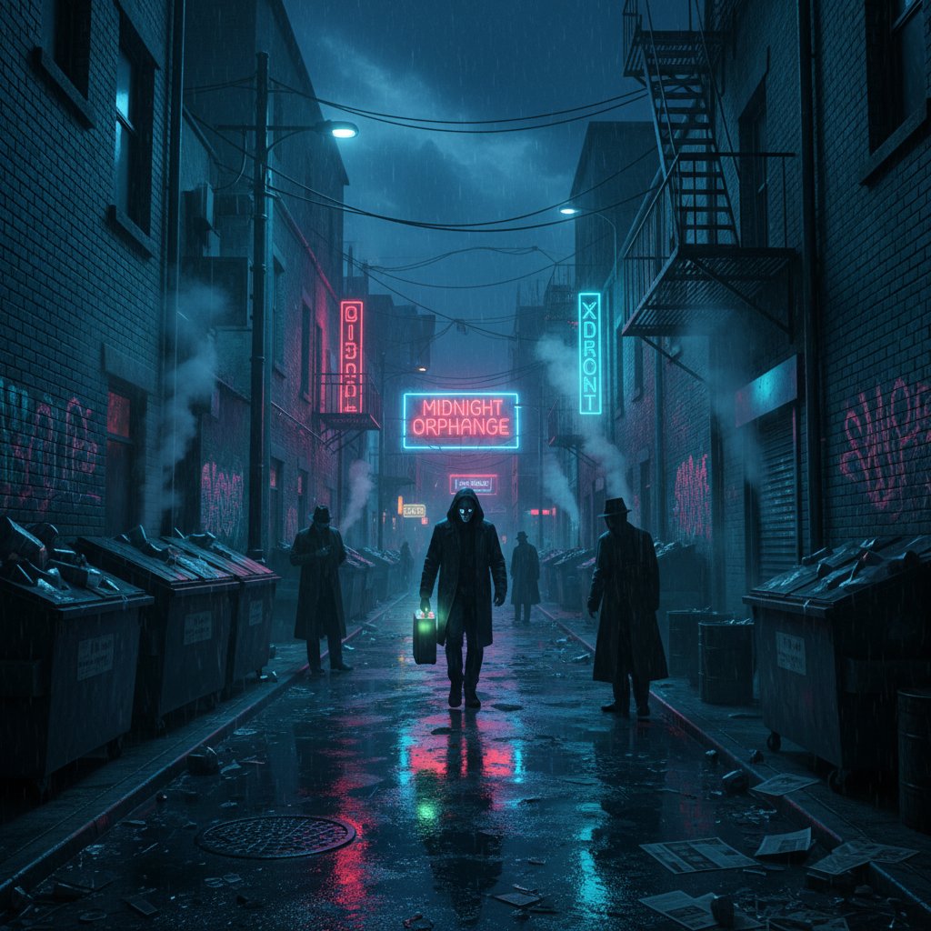 Neon-lit city alley at night, representing the gritty and mysterious vibe of modern mystery thriller movies