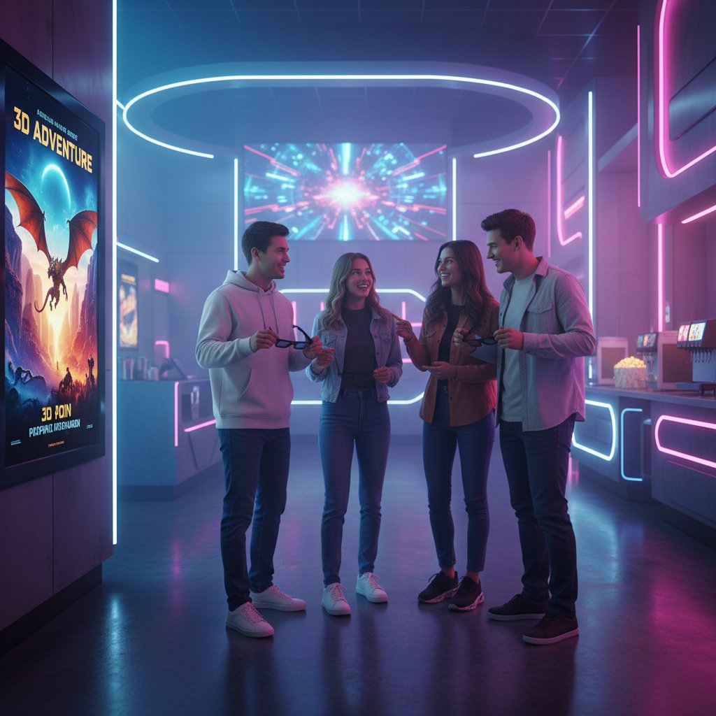 Group debating 3D movie after screening