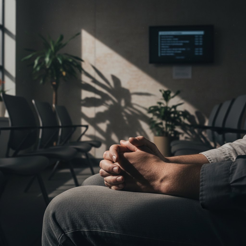 Stres pacjenta przed badaniem PET – zbliżenie dłoni