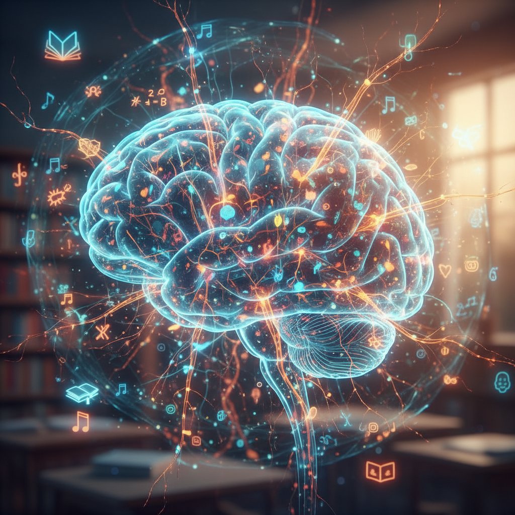 Artystyczna wizualizacja neuronów, powstawanie nowych połączeń, neuroplastyczność