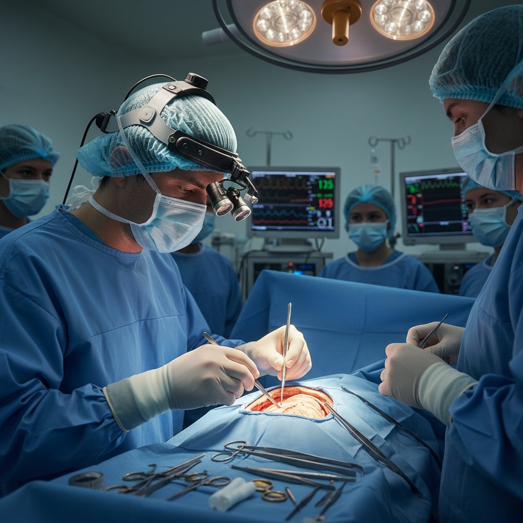 Neurochirurg przy stole operacyjnym, zbliżenie na precyzyjne ruchy dłoni