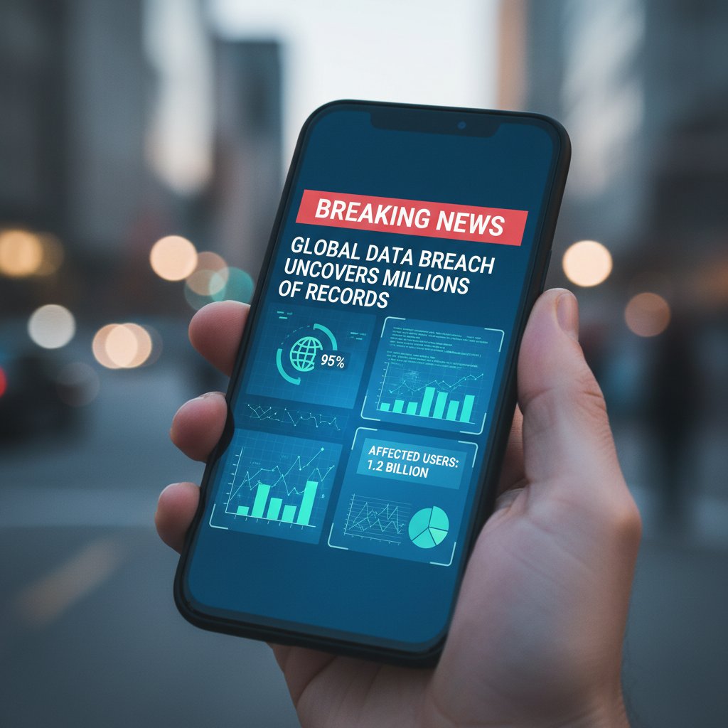 Photo of a mobile device displaying urgent, personalized news alerts with real-time data overlays
