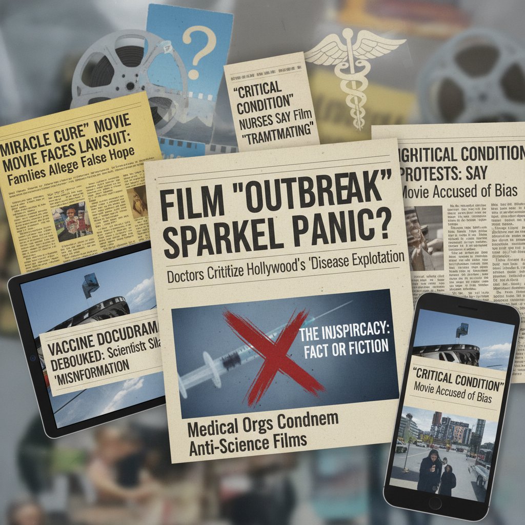 Media coverage of misleading medical movies, news headline montage about controversies