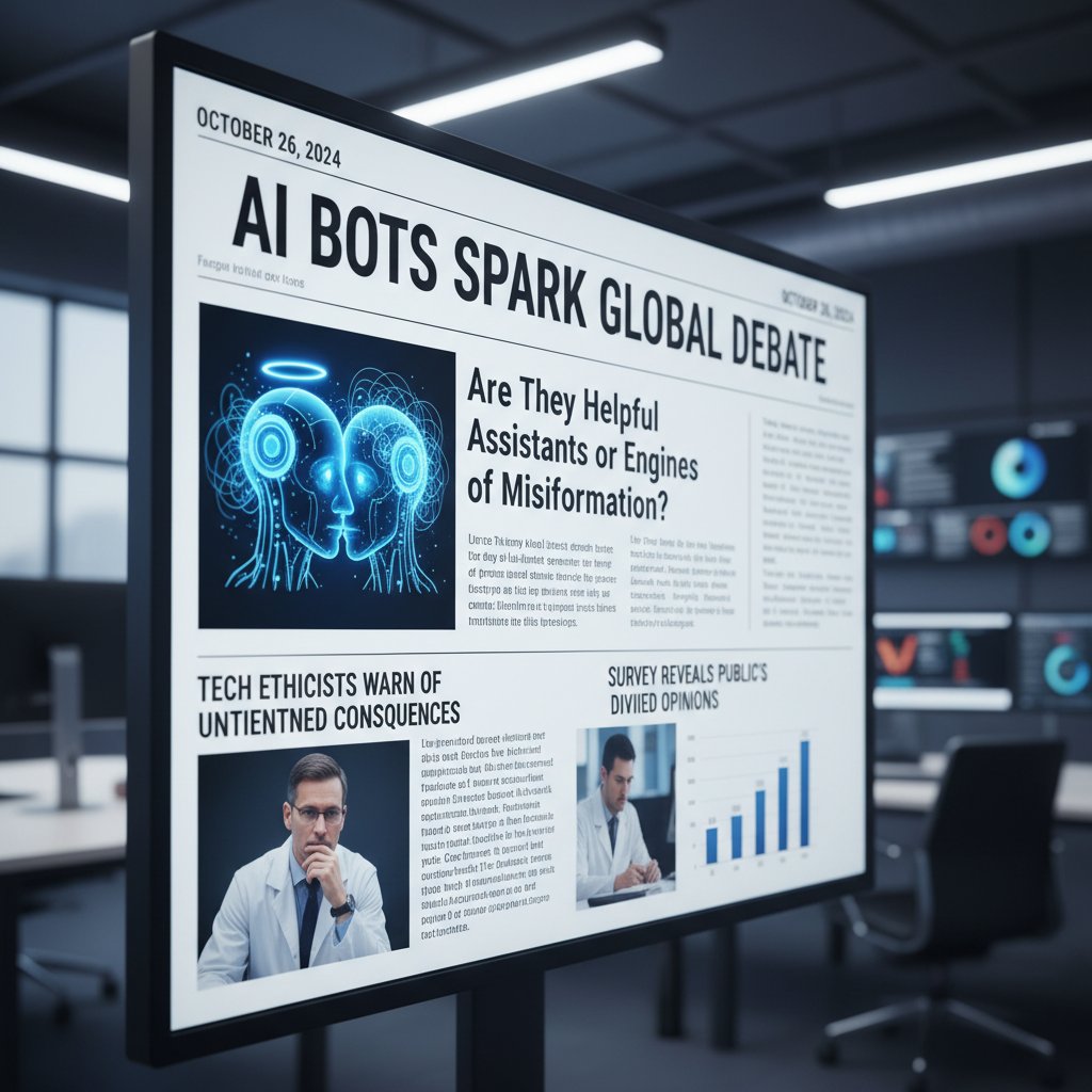Nagłówki o kontrowersyjnych botach AI w mediach, zdjęcia ekranów z artykułami