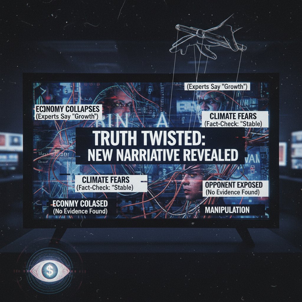 Mężczyzna przeglądający portal informacyjny na laptopie, otoczony przez ekrany pokazujące różne nagłówki