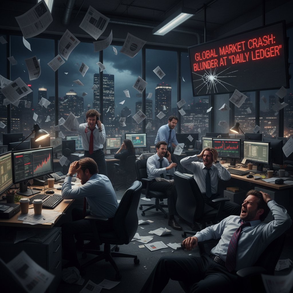 Stressed staff in newsroom after business mistake, illustrating problems with human error in business and crisis management