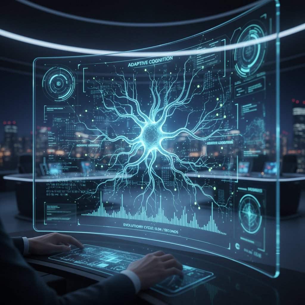 Futuristic dynamic photo of a next-generation AI assistant interface evolving in real time for advanced productivity and personalization