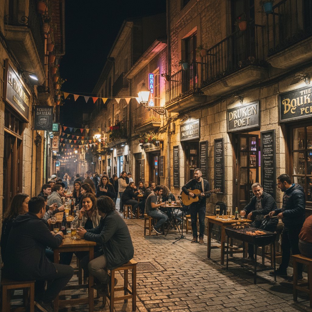 Tętniąca życiem ulica z lokalnymi barami i gośćmi – rola kultury w nocnym życiu