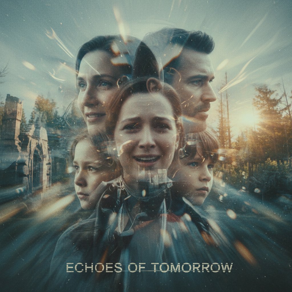 Nonlinear narrative film visual, fragmented dreamlike scene with overlapping faces