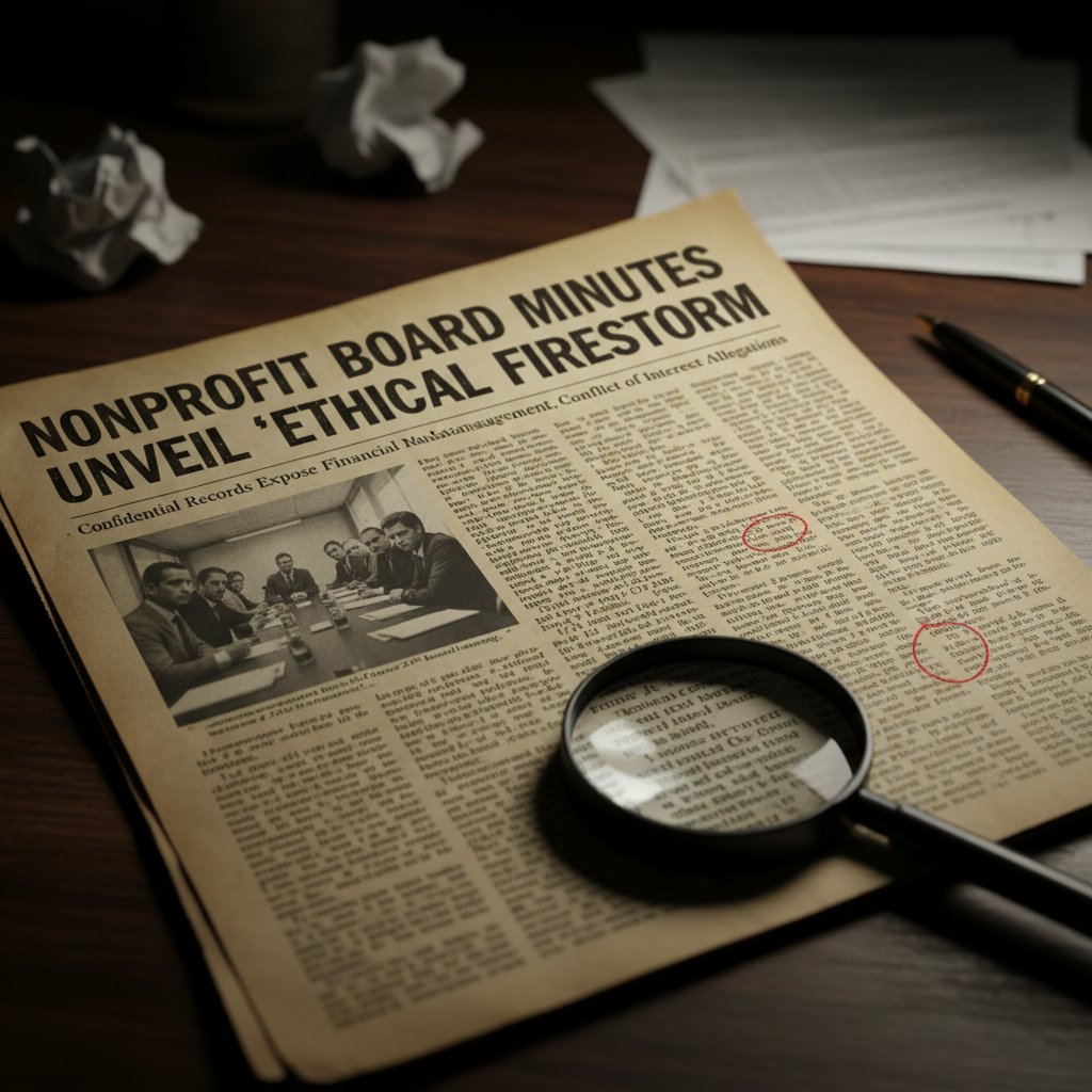News article exposing nonprofit board minutes and organizational controversy