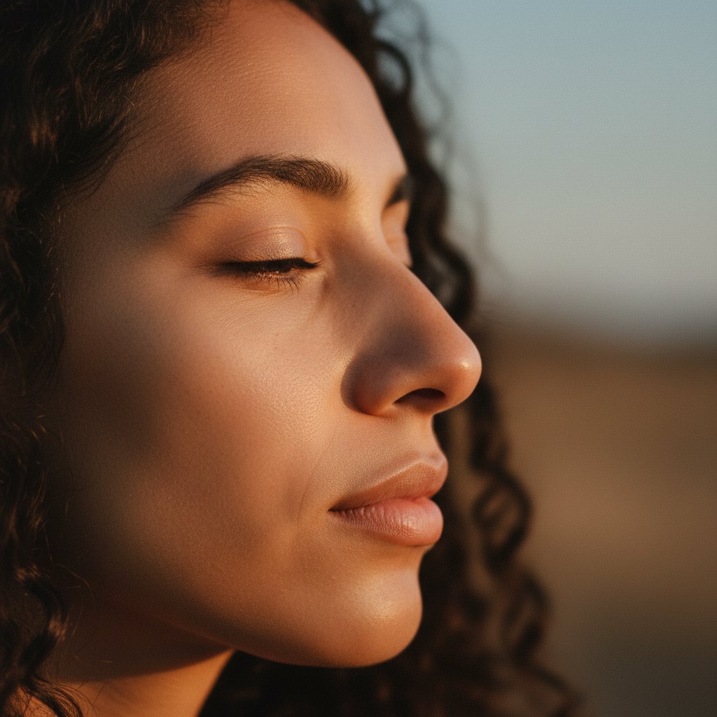 Zbliżenie na nos w profilu, etniczne rysy i światło podkreślające kształt