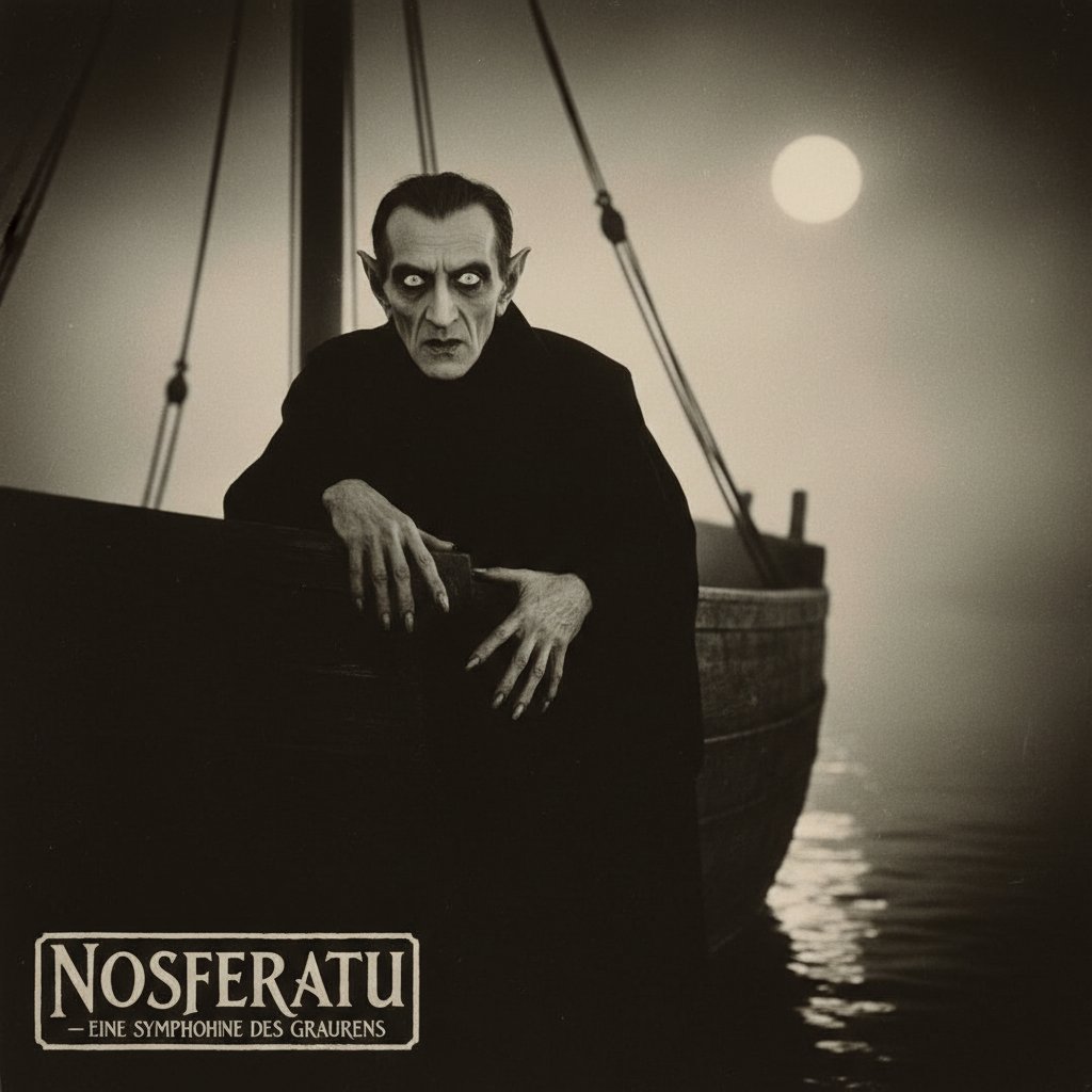 Nosferatu’s shadow creeps up a staircase, 1922 dracula movies silent film