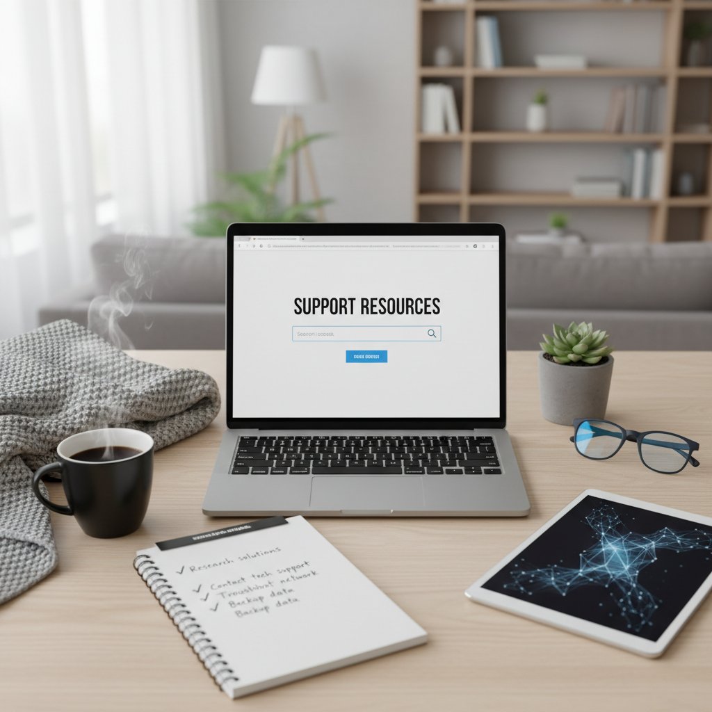 Notatnik z checklistą, laptop, filiżanka kawy, domowa atmosfera, szukanie wsparcia