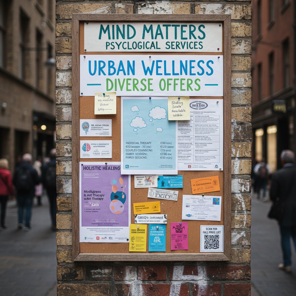 Tablica ogłoszeń z kilkoma różnymi cennikami psychologów w mieście