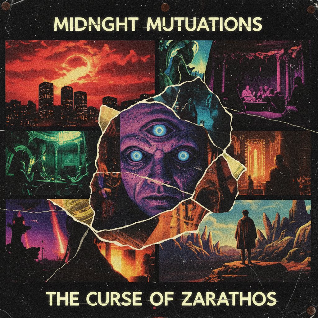 Collage of obscure midnight movie stills, gritty and vibrant, showing wild and strange cinema moments