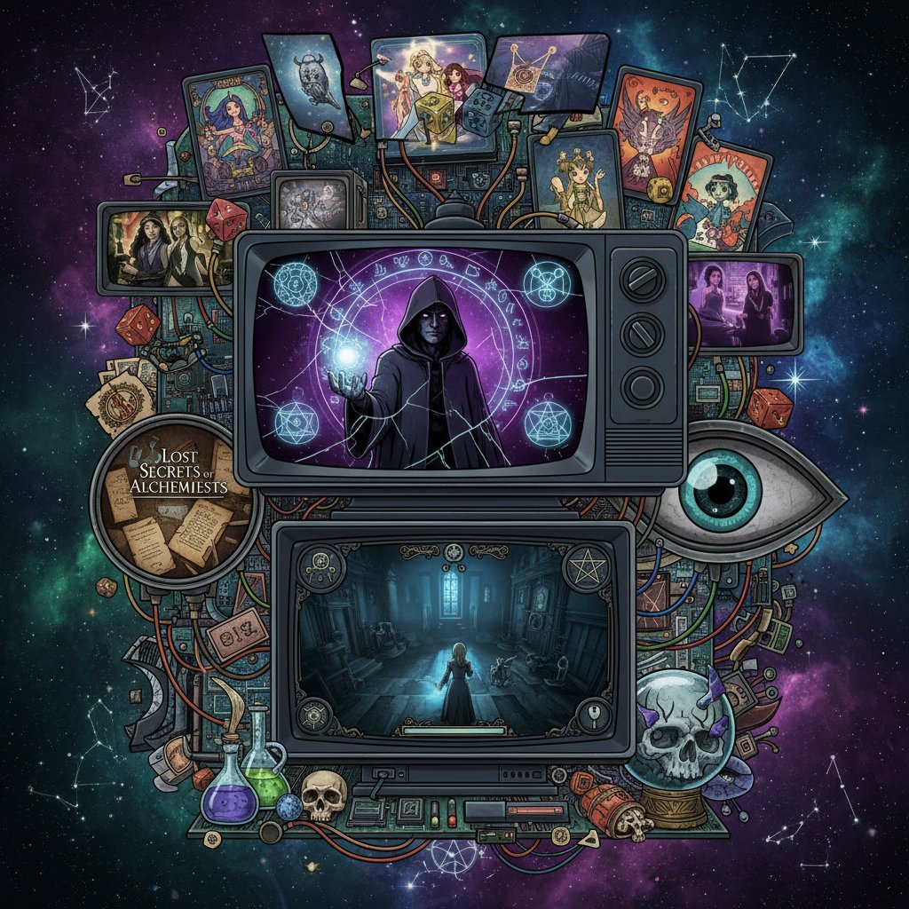 Occult media selection collage including TV, games, and documentaries about supernatural themes