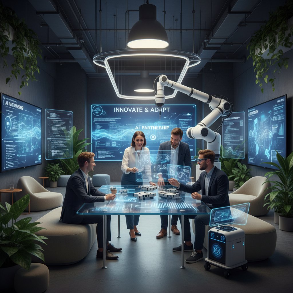 Office workers collaborating and redefining their roles after automating admin