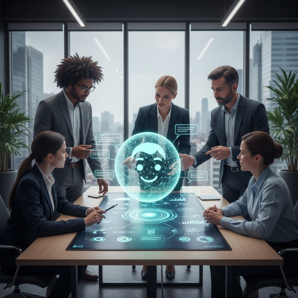 Office team reviewing performance of digital assistant associate during feedback session, highlighting collaborative improvement