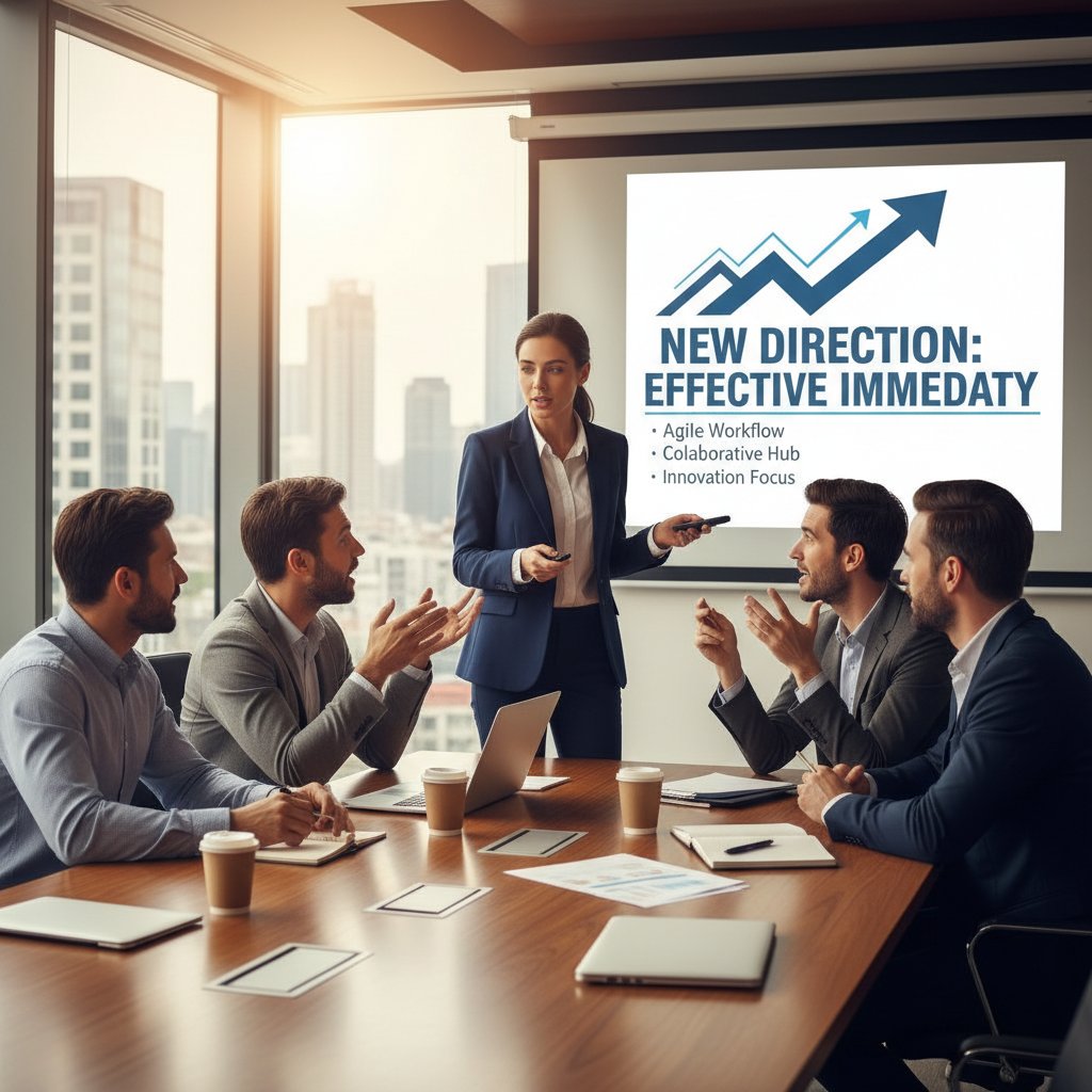 Zespół biurowy rozmawiający w grupie po ogłoszeniu zmian w firmie