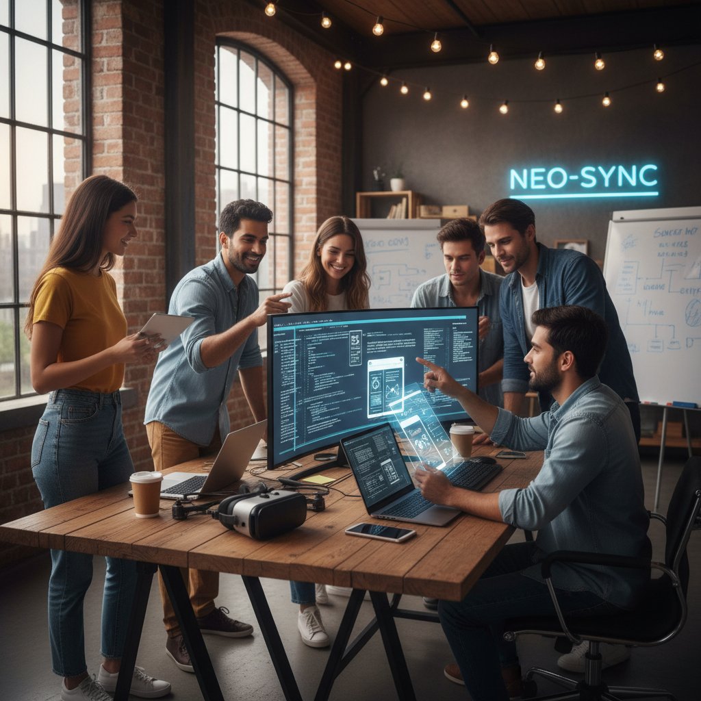 Zespół IT pracujący nad projektem w nowoczesnym biurze