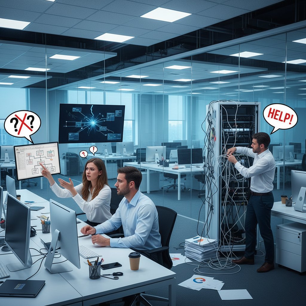 Office workers experiencing communication breakdown, highlighting the risk of culture clash in administrative support