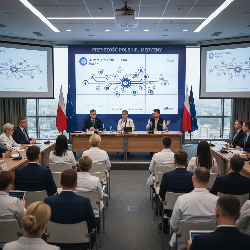 Urzędnicy i lekarze korzystający z AI w pracy – wdrożenia sztucznej inteligencji w administracji i medycynie