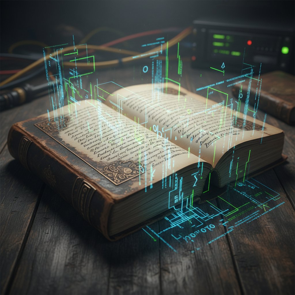 Ewolucja symulatorów rozmów: stara książka przekształcająca się w cyfrowy kod – technologiczny przełom w historii symulacji rozmów